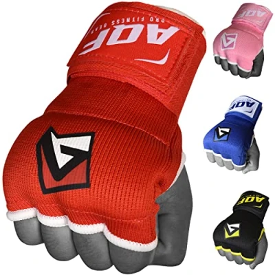 Abbildung von AQF Boxing Innenhandschuhe Handumschläge Faustpolsterbandagen MMA Gel Strap Mitts Kickboxing (Rot, M)