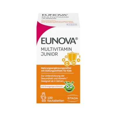 Abbildung von STADA EUNOVA Junior Multivitamin Kautabletten mit 12 Vitaminen und wichtigen Mineralstoffen Nahrungsergänzungsmittel für Kinder ab 3 Jahren 1 x 100 Stück