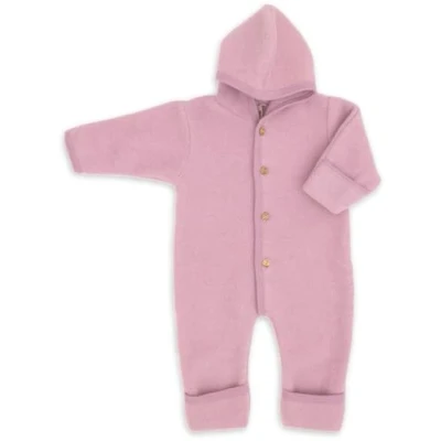 Abbildung von Engel Overall mit Kapuze, 100% Schurwolle Fleece, Natur, Gr. 50/56 86/92, 4 Farben (50/56, Rosenholz Melange)