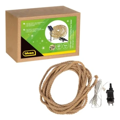 Abbildung von Idena 30520 LED Lichterkette Seil mit 100 in Warmweiß, für Außen &amp; Innen, ca. 9 m lang, Solar oder Netzteil, 8 Stunden Timer Funktion, Deko Haus Garten