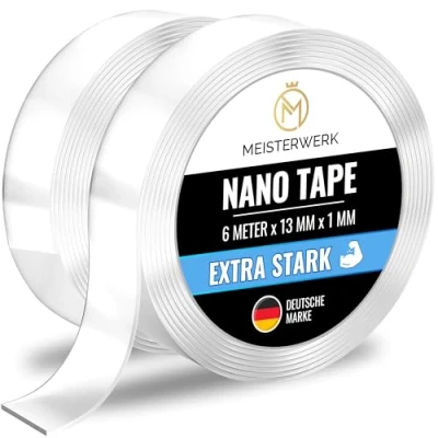 Abbildung von MEISTERWERK Doppelseitiges Nano Klebeband [EXTRA STARK] Klebstofffrei &amp; Spurlos dank Gecko Effekt I Rutschfest Waschbar Wiederverwendbar
