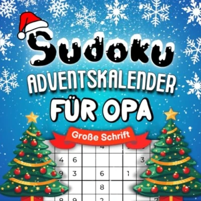 Abbildung von Sudoku Adventskalender für Opa Große Schrift: Rätsel Senioren mit Sudokus von Leicht bist Schwer im Großdruck Format (Geschenk Opa)