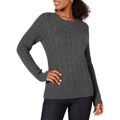 Abbildung von Amazon Essentials Damen Fisherman Cable Langarm Pullover mit Rundhalsausschnitt (in Übergröße erhältlich), Dunkelgrau Meliert, XS