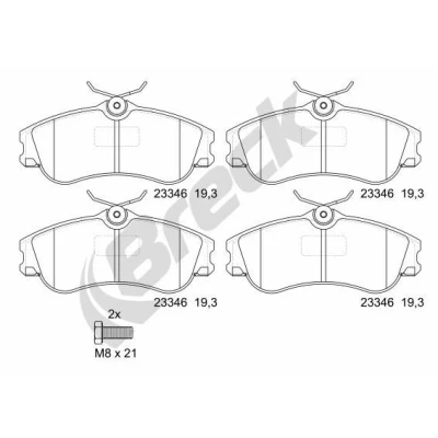 Abbildung von BRECK 23346 00 701 Bremsbelagsatz nicht für Verschleißwarnanzeiger vorbereitet ohne Zubehör PEUGEOT: 206 Hatchback, Partner I Combispace, SW