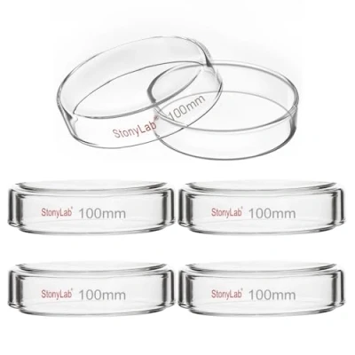 Abbildung von stonylab Petrischale aus Glas mit Deckel, 5er Pack Borosilikatglas Zellkultur Schale Klare, Autoklavierbare für das Labor, 100x20 mm