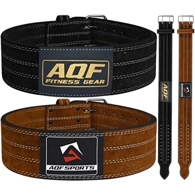 Abbildung von AQF Gewichthebergürtel 4&quot; Leder Gepolsterte Kraftraining Gürtel, Lendenwirbelstütze Gürtel Mit Wildlederfutter 10mm dick Stahl Schnalle Trainingsgürtel, Bodybuilding Herren Damen (XL, Schwarz)