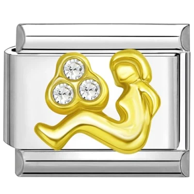 Abbildung von Quiges 9mm Italian Style Charm Modul Edelstahl Zirkonium Horoskop Jungfrau für Italienische Armbänder