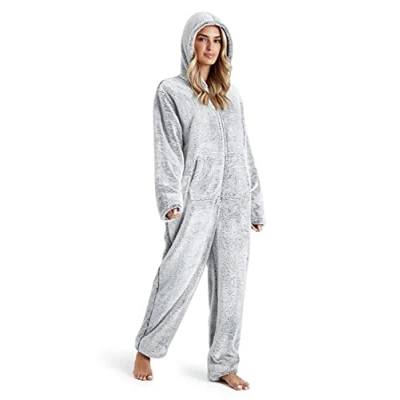 Abbildung von CityComfort Jumpsuit Damen Kuschelig Fleece Einteiler Schlafanzug Onesie S XL (Zweifarbiges Grau, L)