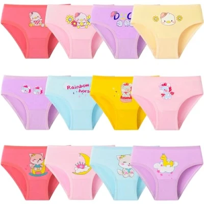 Abbildung von Adorel Mädchen Slips Baumwolle Unterhosen Höschen 12er Pack Tier Fantasie 122 128 EU (Herstellergröße L)
