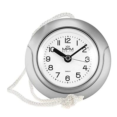 Abbildung von MPM Quality Design Badezimmer Uhr aus Kunstoff, Quarz Uhrwerk Sweep, 3 5 ATM Wasserdicht, Silber, Ø 135 mm, geeignet auch für Außenbereich und als Badezimmeruhr, Pooluhr, Küchenuhr