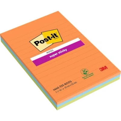 Abbildung von Post it Super Sticky Notes, Boost Collection, liniert, 101mm x 152 mm, 3 Blöcke á 45 Blatt zum Vorteislpreis