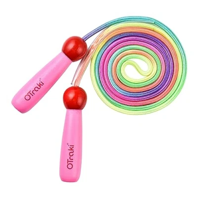 Abbildung von OTraki Springseil Kinder, Verstellbare Seilspringen Kinder mit Holzgriff Skipping Rope Kids für Jungen und Mädchen Ideal Fitness Training Knochenentwicklung zu fördern