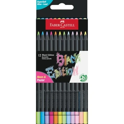 Abbildung von FABER CASTELL 116410 Buntstifte Black Edition, Neon + Pastell Farben, 12er Etui