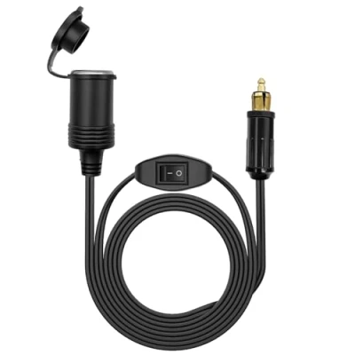 Abbildung von Hoembpn 90CM Europäischer DIN Stecker auf Standard Zigarettenanzünder Buchse Adapter Verlängerungskabel mit ON/OFF Schalter Wasserdicht 12V/24V für BMW Motorrad Wohnwagen Wohnmobil Auto