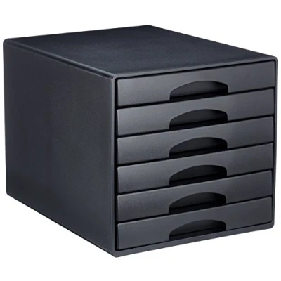 Abbildung von Leitz Schubladenbox mit 6 Schubladen, Für die Aufbewahrung von A4 Dokumenten und Utensilien, Schwarz, Plus Serie, 52120095