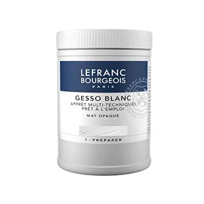 Abbildung von Lefranc &amp; Bourgeois 300658 Gesso, weiss, universalgrundierung für Acrylfarben, gebrauchsfertig, matt opak, deckend, Leinwand, Papier, Stein, Holz, Gips, 500ml Topf, Weiß