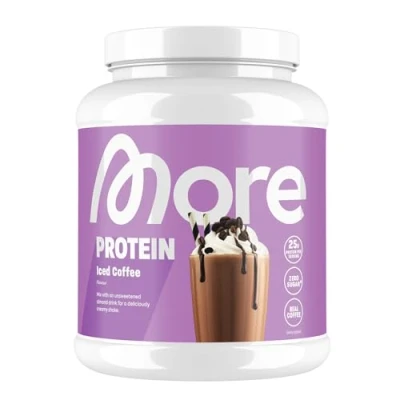 Abbildung von MORE Protein, Eiskaffee, 600 g, Mix aus Whey Konzentrat und Casein, ideal zum Muskelaufbau erhalt, mit Laktase, geprüfte Qualität made in Germany
