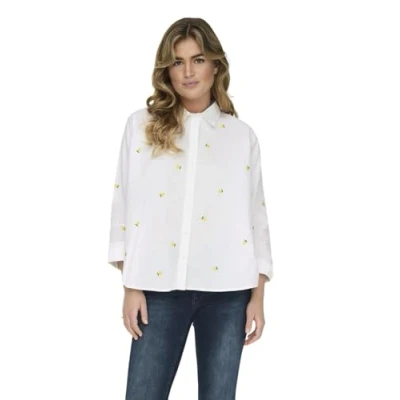 Abbildung von ONLY Damen Onlnew LINA Grace LS EMB Shirt NOOS WVN Langarmbluse, Bright White/AOP:Lemon,S