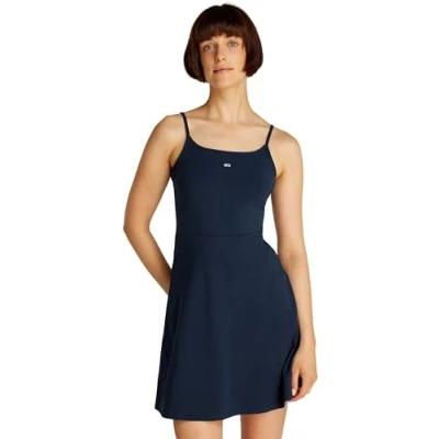 Abbildung von Tommy Jeans Essential Strap Flare Jerseykleid, Damen, Größe: XS, Dark night navy