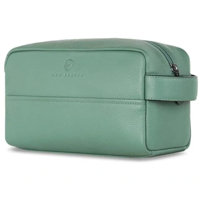Abbildung von VON HEESEN Kulturbeutel Leder Kulturtasche für Herren &amp; Damen Echtleder Necessaire ideal zum Reisen Waschtasche und Kosmetiktasche mit einem Hauptfach türkis, groß