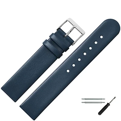 Abbildung von MARBURGER Uhrenarmband 20mm Leder Blau Silber Montage Set 7612050000120