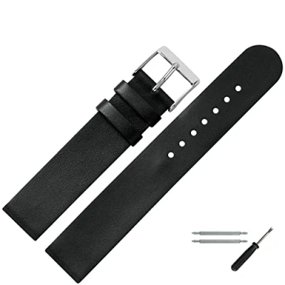 Abbildung von MARBURGER Uhrenarmband 18mm Leder Schwarz Silber Glatt Montage Set 2721810000120