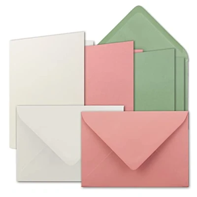 Abbildung von 15x Karten Set DIN B6 Naturweiß Altrosa Eukalyptus Faltkarten mit Umschläge 3 Farben 12 x 17 cm &amp; 12,5 17,5