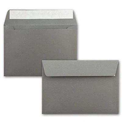 Abbildung von 50x Briefumschläge DIN C5 Graphit (Grau) 16,2 x 22,9 cm Haftklebung Edle Kuverts für große Einladungen und Karten zum Geburtstag oder Hochzeit