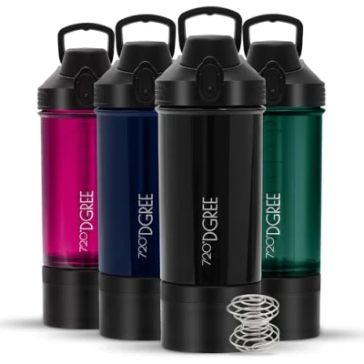 Abbildung von 720DGREE Fitness Shaker “uberShaker“ 550ml Premium Eiweißshaker mit Pulverfach Auslaufsicher, BPA Frei Schüttelbecher, Mixbecher für cremige Eiweiß Shakes, Gym, Workout, Nutrition
