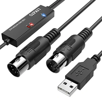 Abbildung von LEKATO USB MIDI Kabel Interface Konverter, 5 Polig In Out zu Adapter für Controller/E Piano 6.5FT