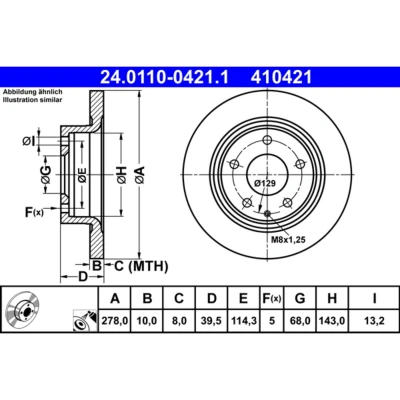 Abbildung von ATE 24.0110 0421.1 Bremsscheibe 278,0 10,0 5 114,3 voll beschichtet MAZDA: 6 Saloon, Estate, Box Body / Estate