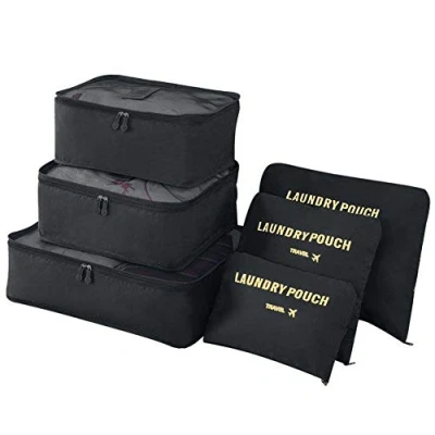 Abbildung von Vicloon Gepäck Organizer, 6 in 1 Set Koffer Organizer Umfassen 3 * Packwürfel und Aufbewahrungsbeutel, Reise Kleidertaschen für trockene Kleidung, Unterwäsche, Kosmetik Andere Zubehör(Schwarz)