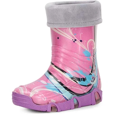Abbildung von Ladeheid Kinder Mädchen Jungen Gummistiefel Gefüttert Swk33 (Violett Muster 33, 29/30 EU)