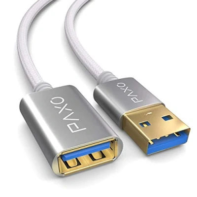 Abbildung von PAXO 3m Nylon USB 3.1 (USB 3.0) Verlängerung weiß, A Verlängerungskabel, Aluminiumstecker, Stoffmantel