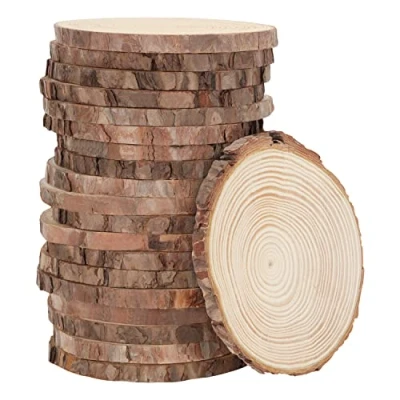 Abbildung von Kurtzy 20 Stk Natürliche Deko Holzscheiben Rund 13 15cm Durchmesser Rustikale Runde mit Rinde &amp; Glatter Oberfläche Für Kunst Handwerk, DIY, Dekorationen, Weihnachtsschmuck