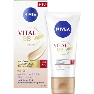 Abbildung von NIVEA VITAL BB Getönte Tagescreme mit LSF 15, Gesichtspflege für natürliche Deckkraft dank mineralischen Farbpigmenten, Gesichtscreme reife Haut (50 ml)