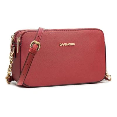 Abbildung von David Jones Damen Kleine Umhängetasche Frau Handytasche PU Leder Ketten Handtasche Tasche mit 3 Fächern Elegante Schultertasche Crossbody Bag Shopping Abend Party Trend Rot