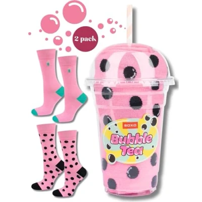 Abbildung von soxo Bubble Tea Socken Damen Geschenke Für Männer Herren Tee Socks Geschenk Frauen 35 40 Rosa 2 Paar