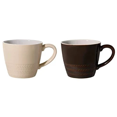 Abbildung von Bloomingville Tassen mit Henkel Hedda Retro Kaffeetasse Teetasse Vintage dickwandige Ø 9,5 x H 8,5 cm, beige braun, Keramik, 2er Set