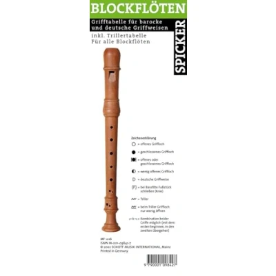 Abbildung von Blockflöten Spicker: Die praktische Grifftabelle für alle Blockflöten. Blockflöte.
