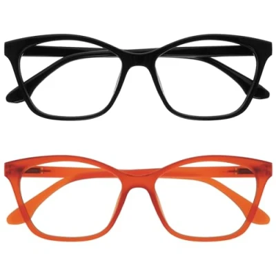 Abbildung von OPULIZE KAT Lesebrille 2er Pack Cat Eye Katzenaugen Fassung Schwarz, Orange Herren &amp; Damen Federscharniere RR59 1G +1.00
