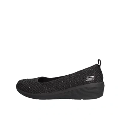 Abbildung von Skechers Damen Arya Sweet Glitz Slip On Sneaker, Black Metallic Knit Gunmetal Trim, 39 EU