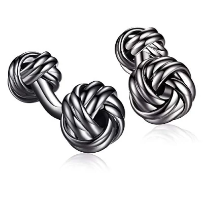 Abbildung von HONEY BEAR Knoten Twisted Manschettenknöpfe, Edelstahl für Männer Hemd Hochzeit Geschäftsgeschenk (Schwarz)