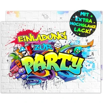 Abbildung von 12x Graffiti EINLADUNGSKARTEN KINDERGEBURTSTAG Junge Mädchen die frech bunten MONSTER PARTY Karten sind perfekte EINLADUNG für Jungen Kinder GEBURTSTAG KINDERPARTY