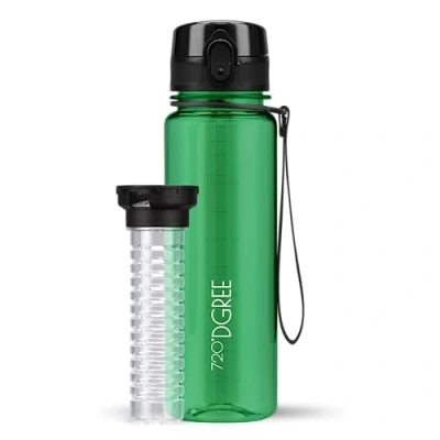 Abbildung von 720DGREE Trinkflasche Kinder 500ml “uberBottle“ crystalClear +Früchtebehälter BPA Frei, Auslaufsicher Für Schule, Sport, Fitness Tritan Wasserflasche: Schmal, Leicht, Stoßfest, Wiederverwendbar