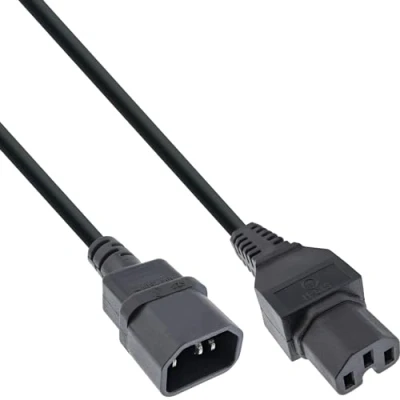 Abbildung von InLine 16811B Netzkabelverlängerung, Warmgerätestecker gerade C15 auf Buchse C14, 1,8m, schwarz