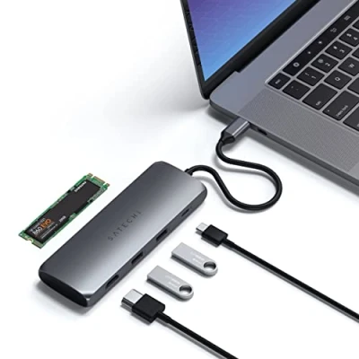 Abbildung von Satechi USB C Hybrid Multiport Adapter mit SSD Gehäuse space gray ST UCHSEM