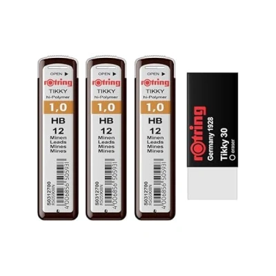 Abbildung von rOtring Tikky Bleistiftminen 1,0 mm HB S0312700 36 Minen mit Radiergummi 30