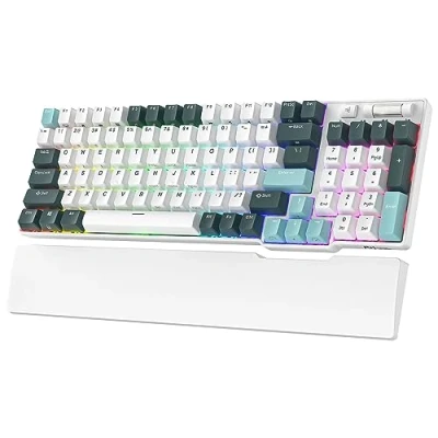 Abbildung von RK ROYAL KLUDGE RK96 RGB Limited Ed, 90% 96 Tasten Triple Mode Bluetooth 5.0/2.4G/USB C Hot Swap fähige mechanische Tastatur mit Software und massivem Akku, Yellow Switch, Camp Grün, QWERTY