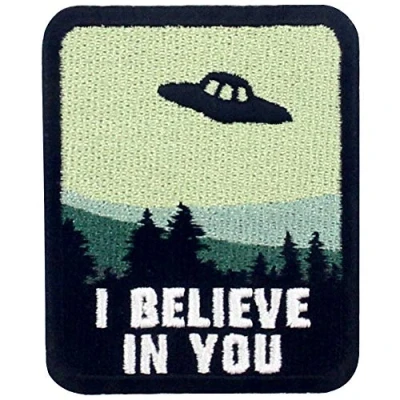 Abbildung von Aufnäher, bestickt, Design: Ich glaube an dich, X Dateien UFO, zum Aufbügeln oder Aufnähen